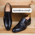 Soulier deux boucles matière en cuir