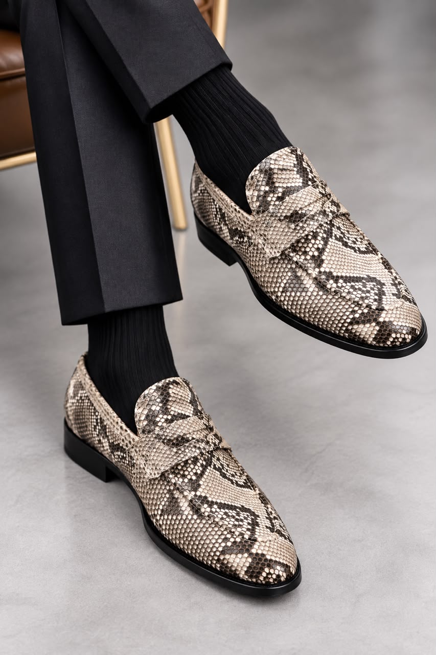 Mocassin en croco matière cuir